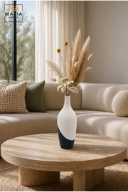 Modern Tall Decorative Flower Vase with Two-Tone Abstract Design, Slender Bottle Shape and Ribbed Texture for Living Room, Bedroom, Office and Console Décor