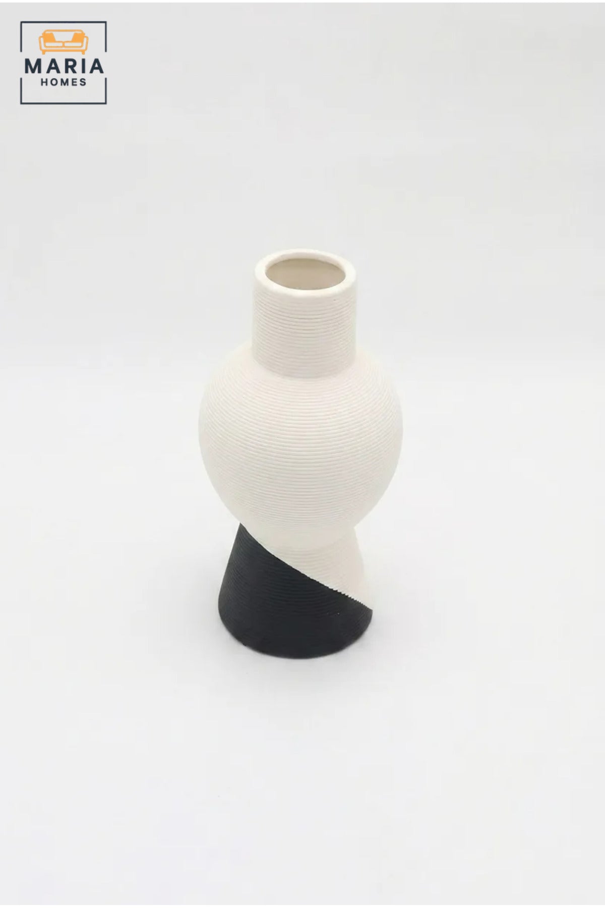 Modern Decorative Flower Vase with Two-Tone Abstract Design, Sculptural Curved Shape and Ribbed Texture for Living Room, Bedroom, Office and Console Décor