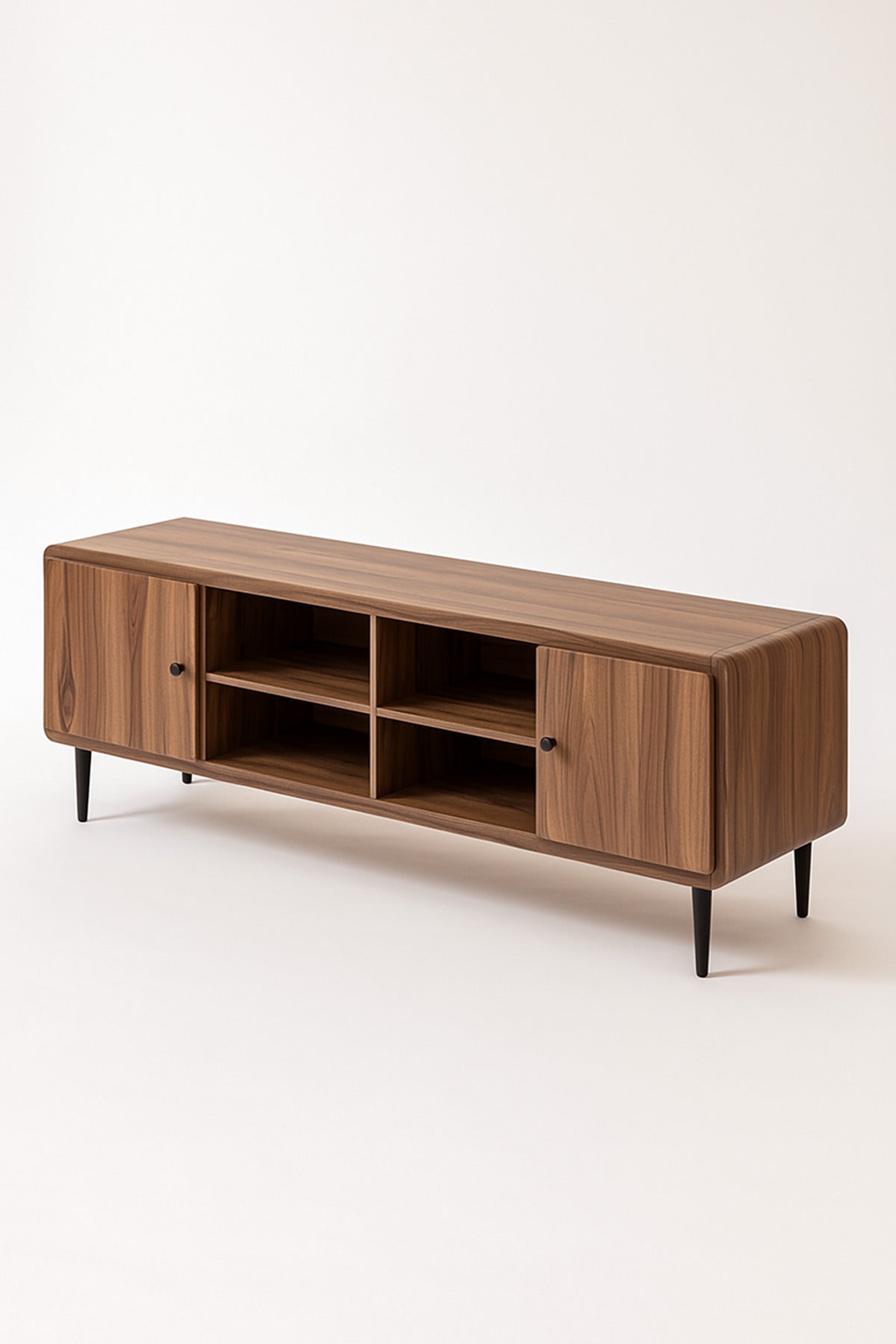 Modern Walnut TV Cabinet 163_40_54 cm Wooden Entertainment Unit with Open Shelves and Side Cabinets