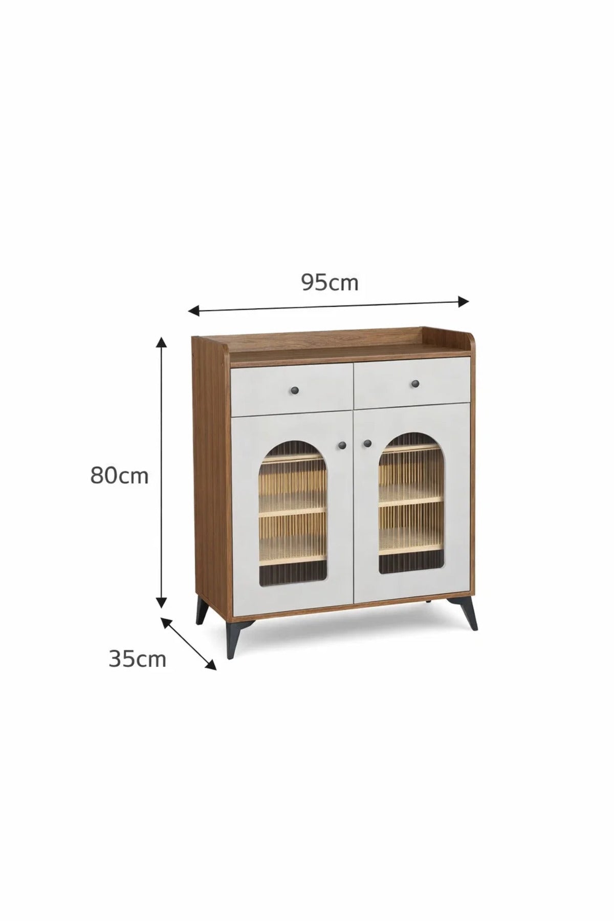 Contemporary Shoe Storage Cabinet with Arched Glass Doors and Drawers for Hallway Organization