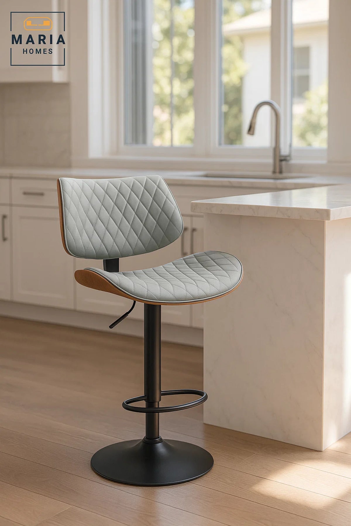 Light Grey Modern Adjustable Bar Stool for Kitchen Island & Home Bar,Swivel, Cushioned Seat