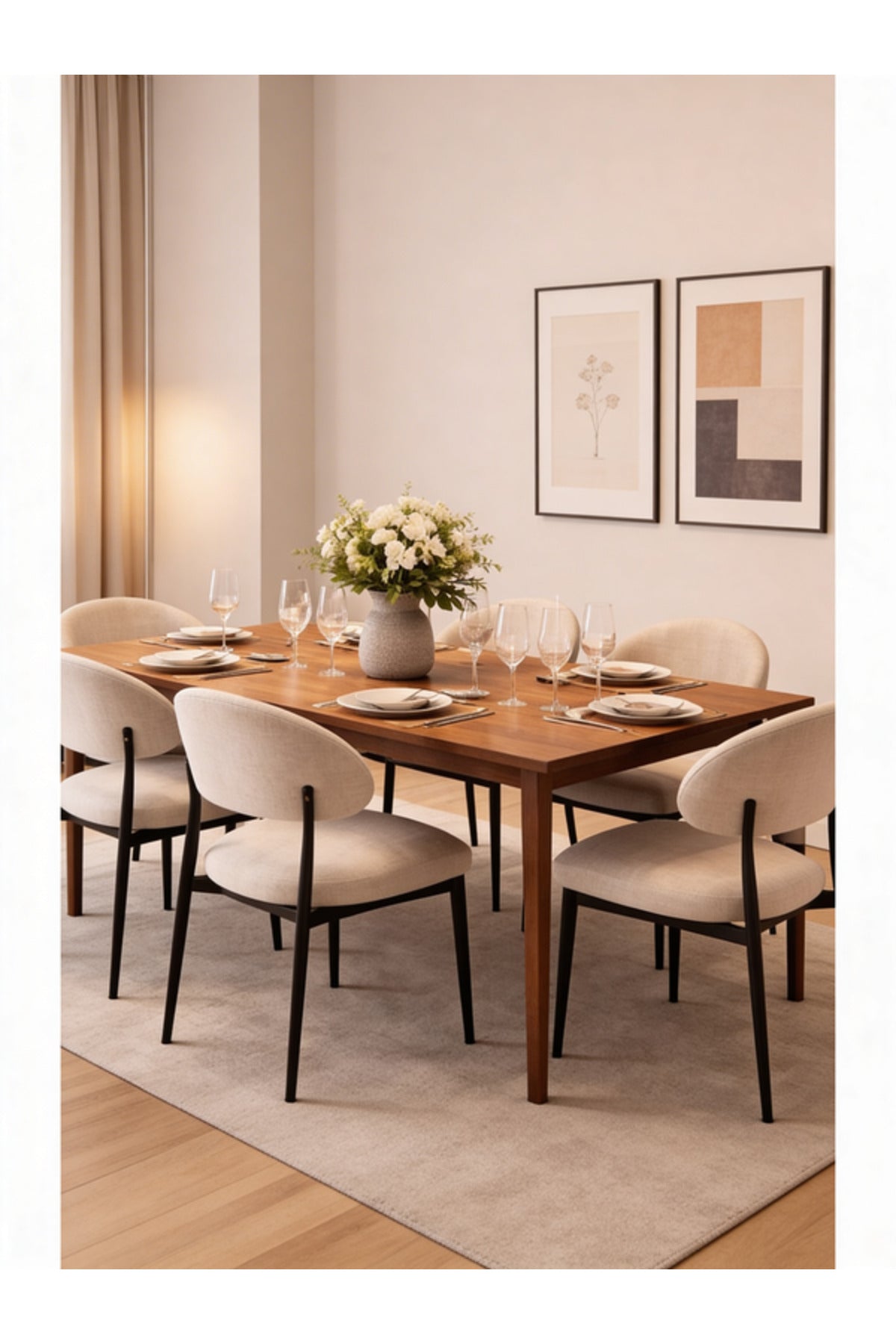 Beige Upholstered Chair with Black Metal Legs, 84x49x48 CM beige upholstered chair