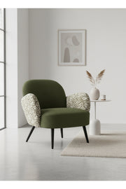 Modern Green Upholstered Accent Armchair with Patterned Armrests Living Room Chair