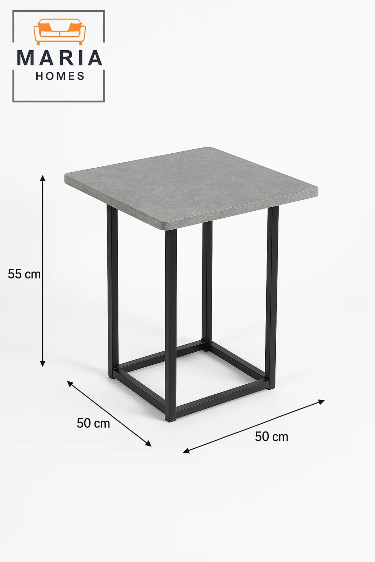 Square Stone-Texture Side Table with Black Metal Frame