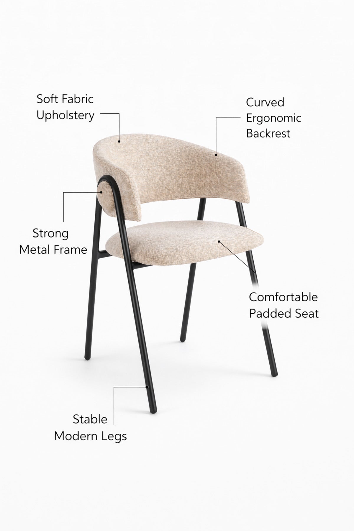 Light Beige Armchair with Black Metal Legs, 80x45x49 CM light beige armchair Kitchen