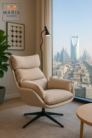 Beige Faux Leather Lounge Chair with Cushioned Headrest Ð Modern Accent Chair for Home & Office