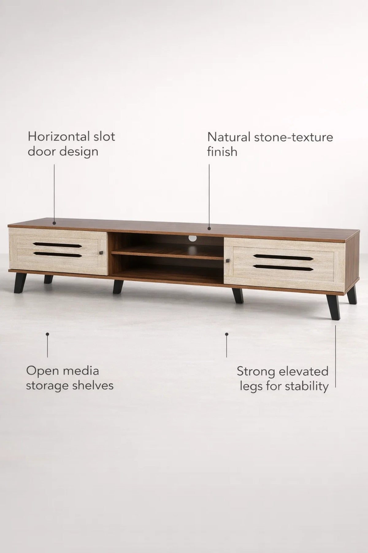 Modern Wooden TV Stand Dark Brown with Beige Front Panels 180 x 40 x 43 cm
