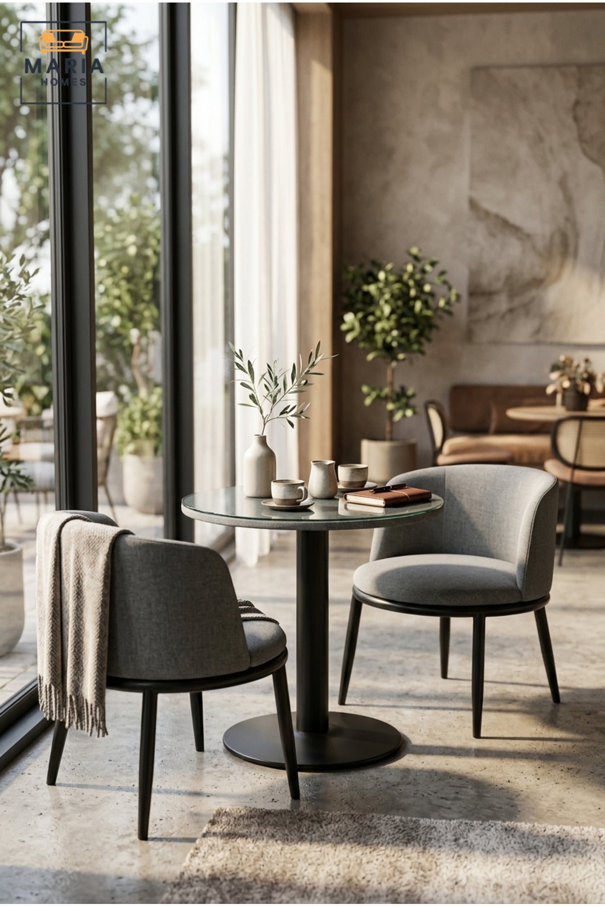 3-Piece Bistro Dining Set | Round Table with 2 Upholstered Accent Chairs | Modern Café Table & Chair Set for Dining Room, Balcony & Living Room