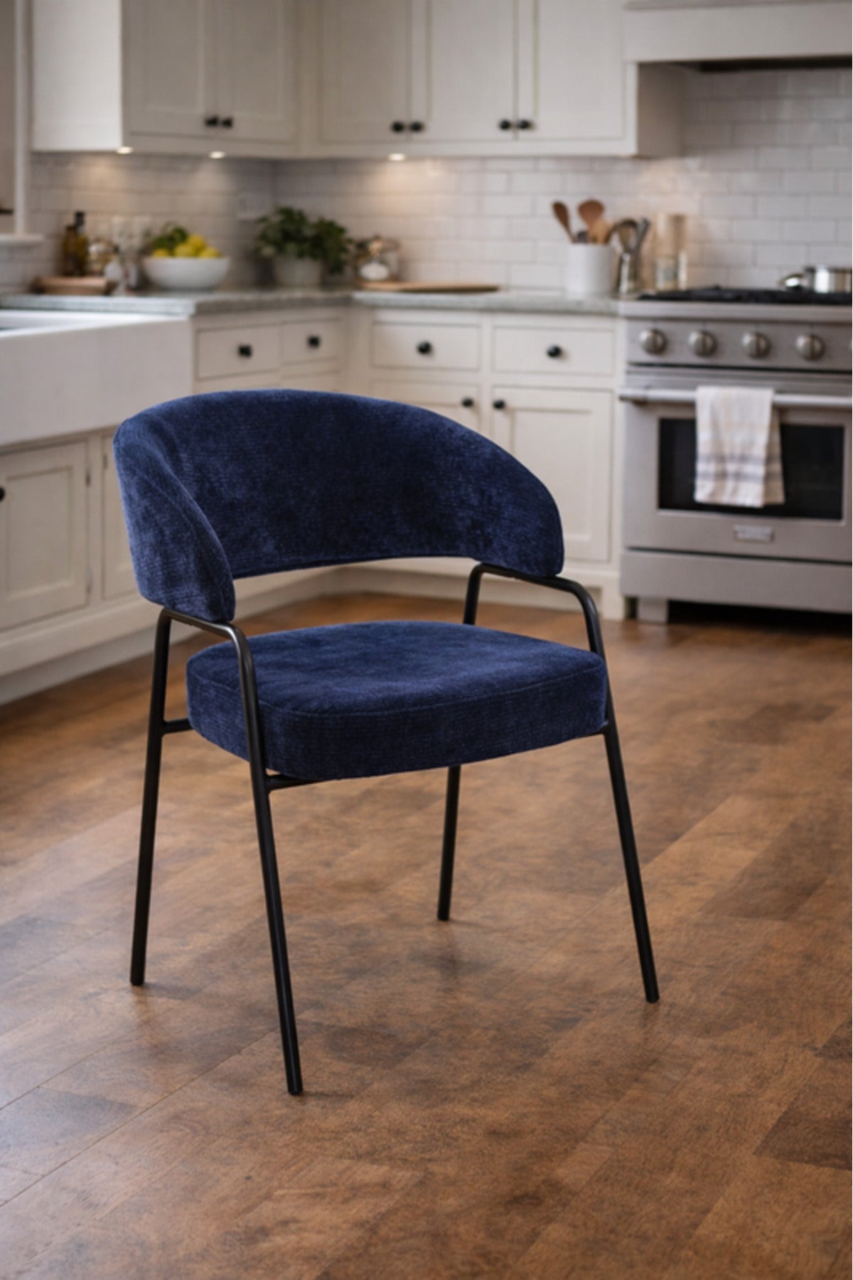 Stylish Blue Armchair with Black Metal Legs, 78x47x50 CM stylish blue armchair Dining