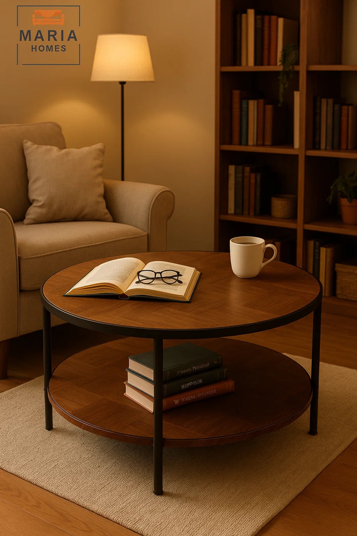 Large chevron finish coffee table with extra storage shelf