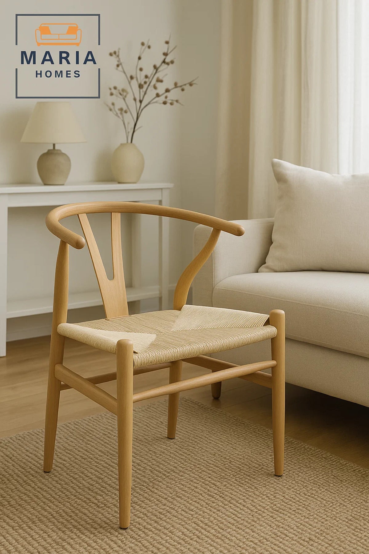 Scandinavian Style Wooden Armchair with Woven Rope Seat Ð Minimalist Dining Chair for Home or CafŽ