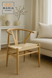 Scandinavian Style Wooden Armchair with Woven Rope Seat Ð Minimalist Dining Chair for Home or CafŽ