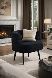 Luxury Black Boucle Single Armchair with Wooden Legs Modern Curved Design for Stylish Interiors