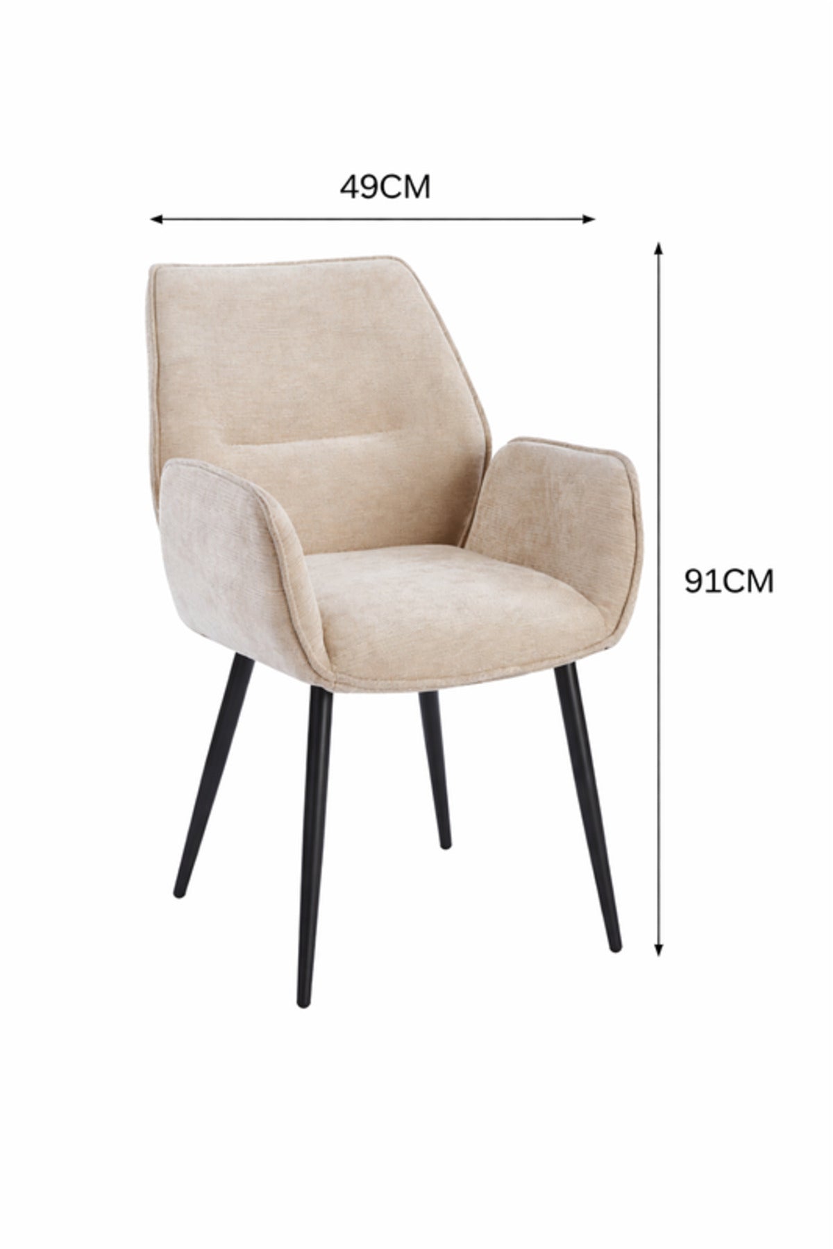 Elegant Beige Armchair with Black Metal Legs, 91x47x49 CM elegant beige armchair Dining