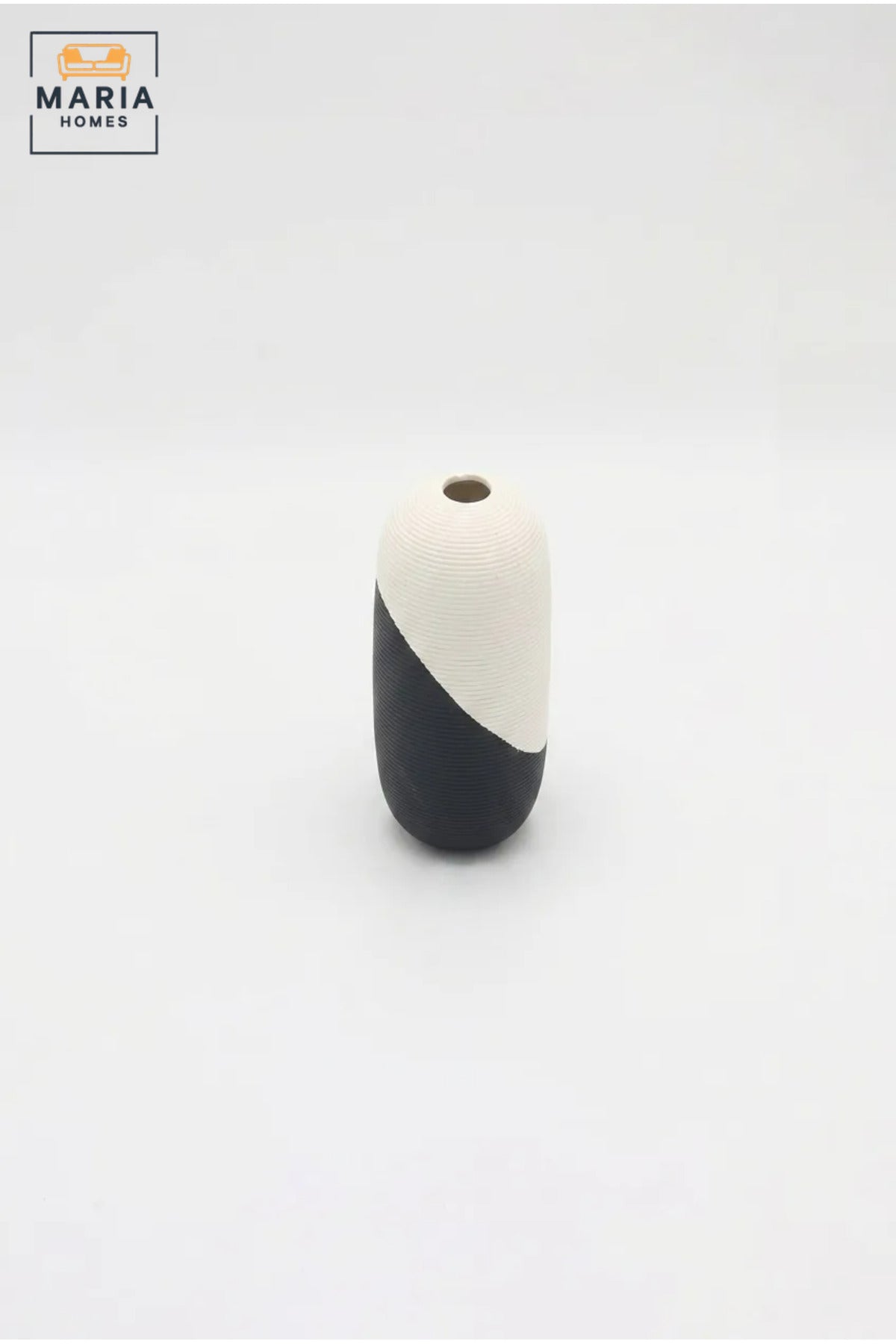 Modern Decorative Flower Vase with Two-Tone Abstract Design, Oval Shape and Ribbed Texture for Living Room, Bedroom, Office, Shelf and Console Décor