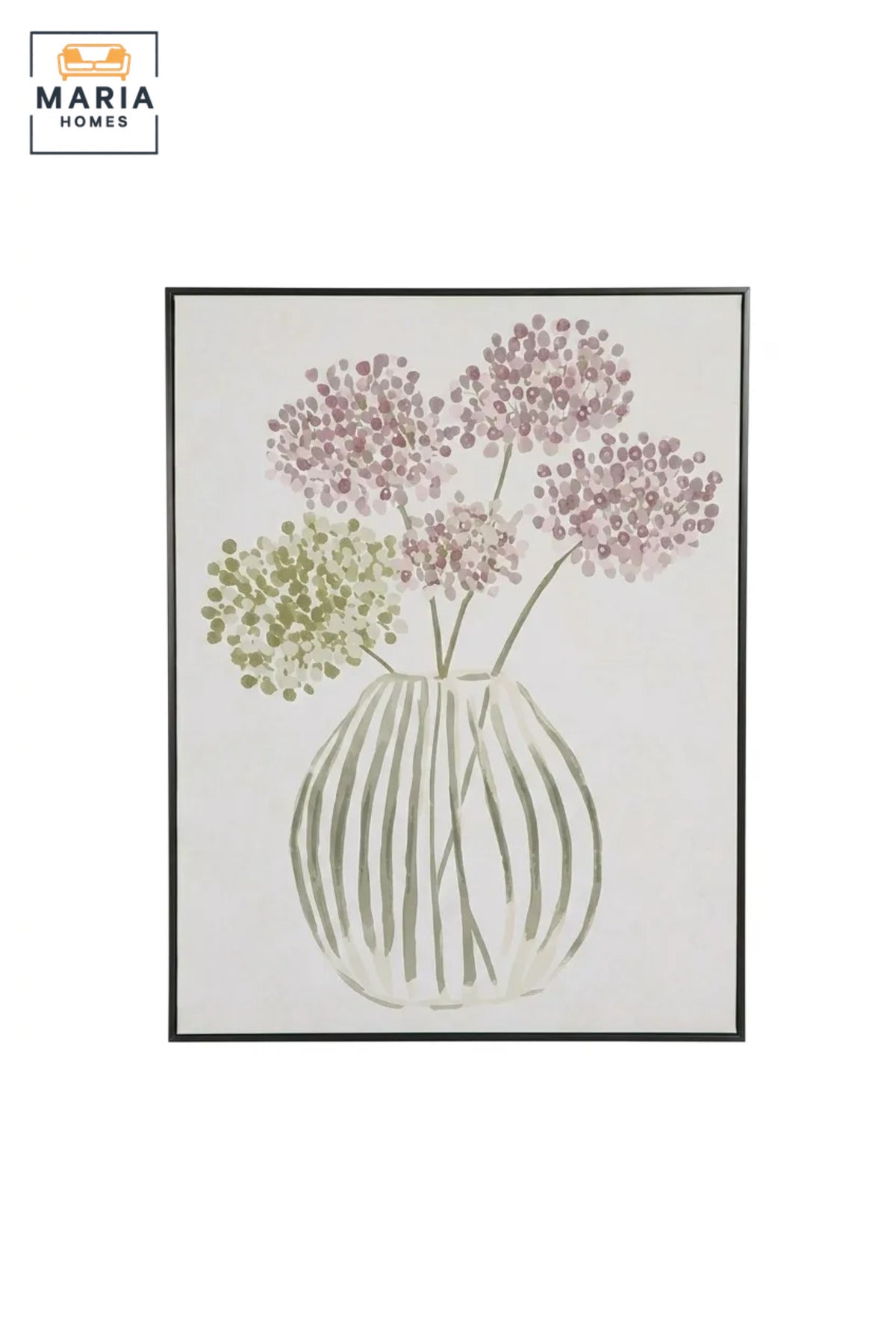 Modern Floral Wall Art with Slim Black Frame, Pink and Green Botanical Vase Canvas Print for Living Room, Bedroom, Hallway and Office Décor