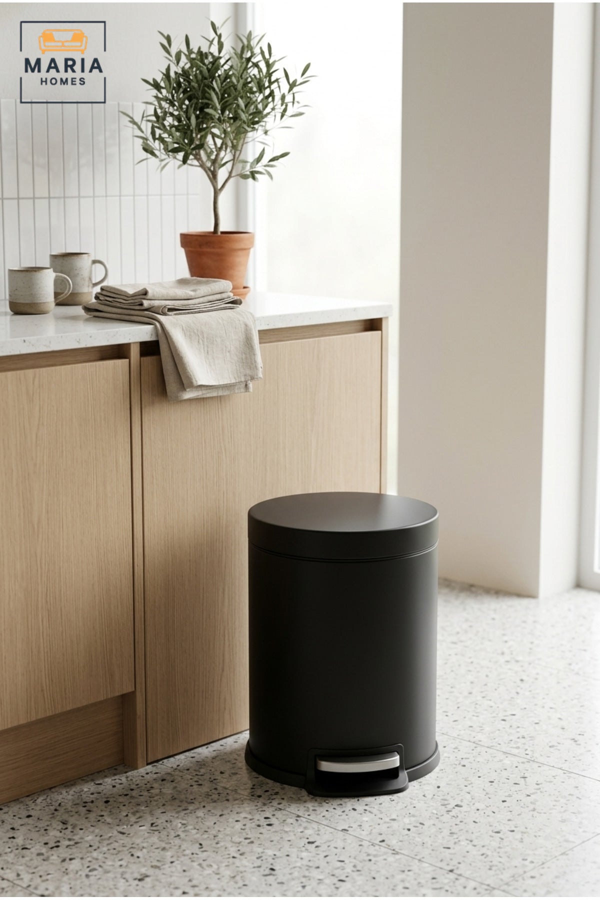 Compact Round Pedal Trash Bin with Lid, Small Hands-Free Waste Container for Bathroom, Bedroom, Office, Vanity Area and Compact Spaces