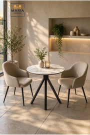 Modern Round Dining Table Marble Look Top Caf≈Ω Table Restaurant Table with Black Metal Base