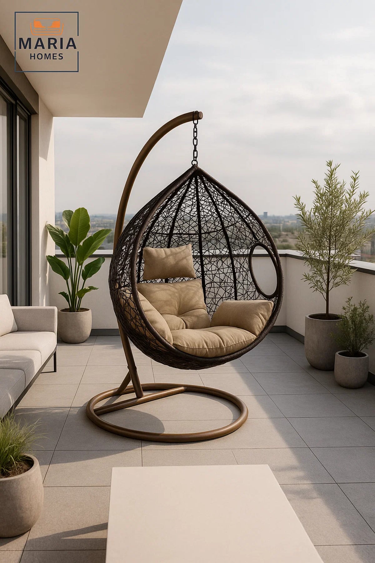 Rattan Hanging Egg Chair with Stand for Indoor Outdoor Balcony Garden Patio | Comfortable Swing