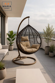 Rattan Hanging Egg Chair with Stand for Indoor Outdoor Balcony Garden Patio | Comfortable Swing