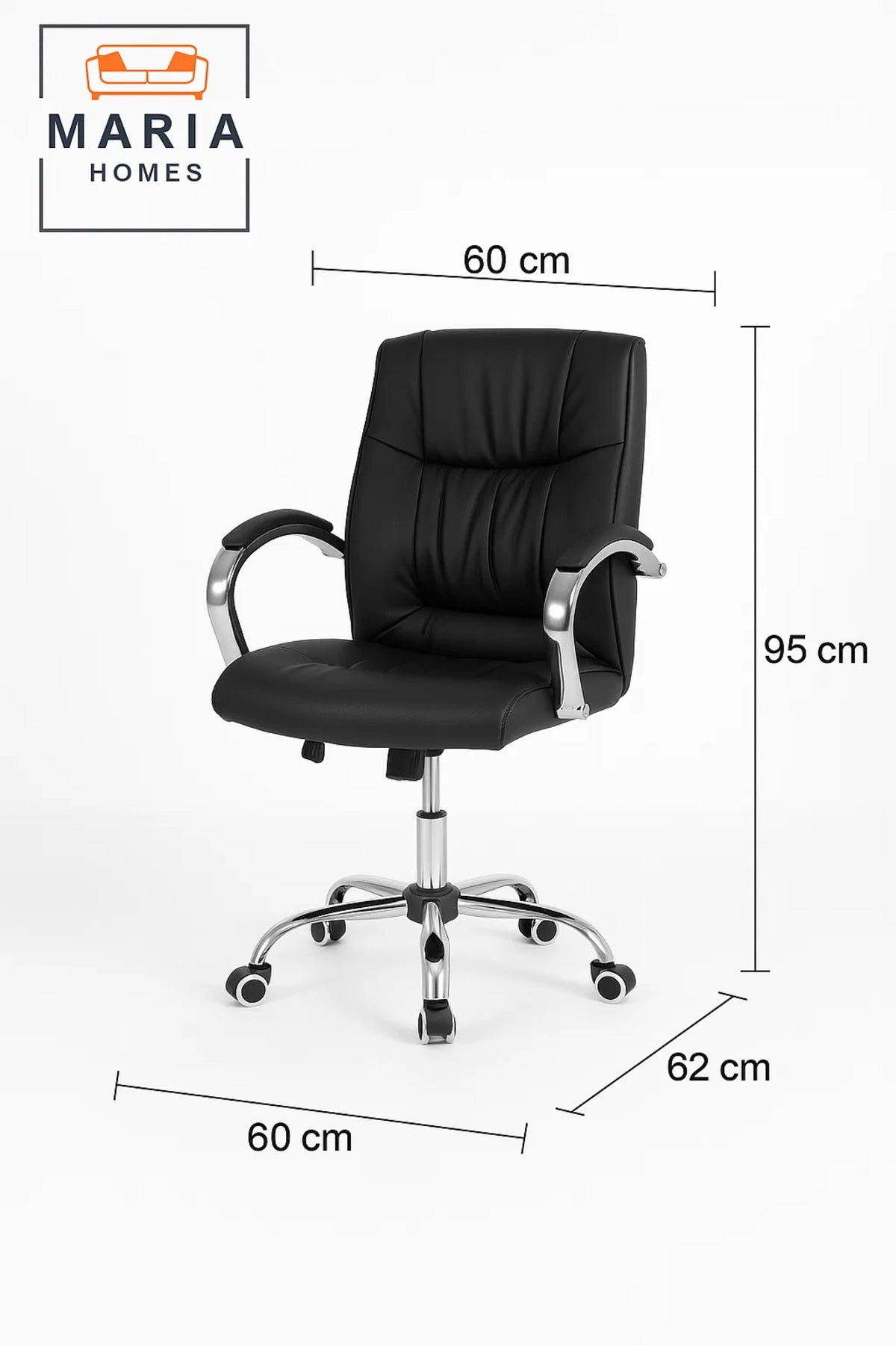Black Executive Office Chair with Padded Armrests and Adjustable Height for Home and Work Use