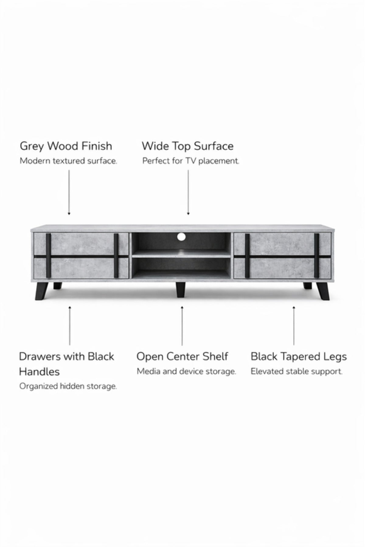Stylish Grey TV Unit with Storage Cabinets Modern Media Console for Living Room Furniture 140cm