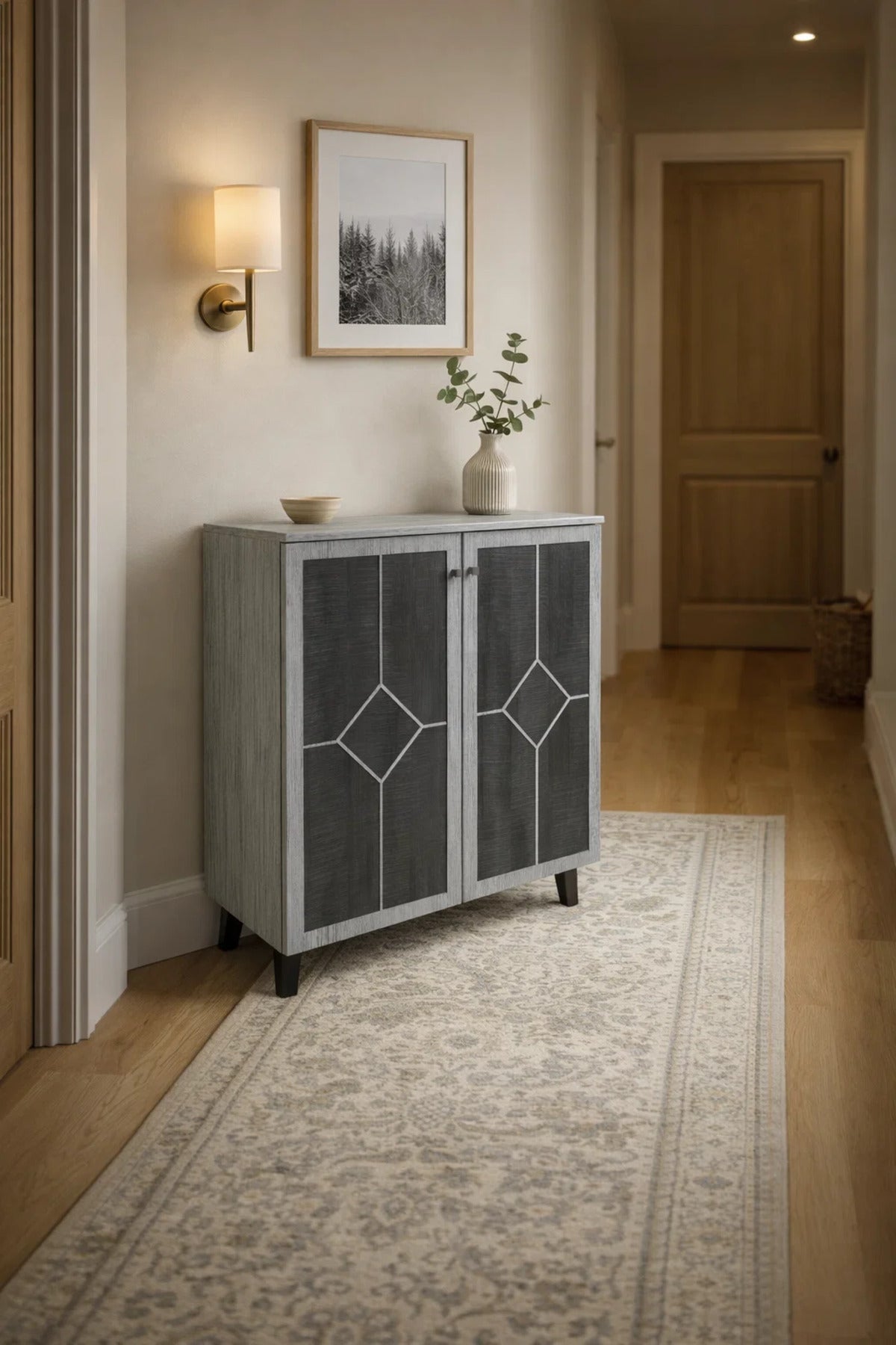 Modern Grey Storage Cabinet with Double Doors 80 _ 34 _ 91 cm