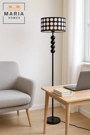 Black Floor Lamp with Polka Dot Shade and Sphere Accent