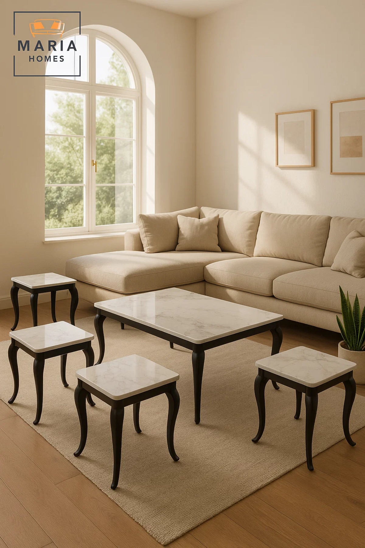 Ceramic Marble Tea Table Set 1+4 √ê Square Coffee Table and Side Tables 120_60_50 / 45_45_55