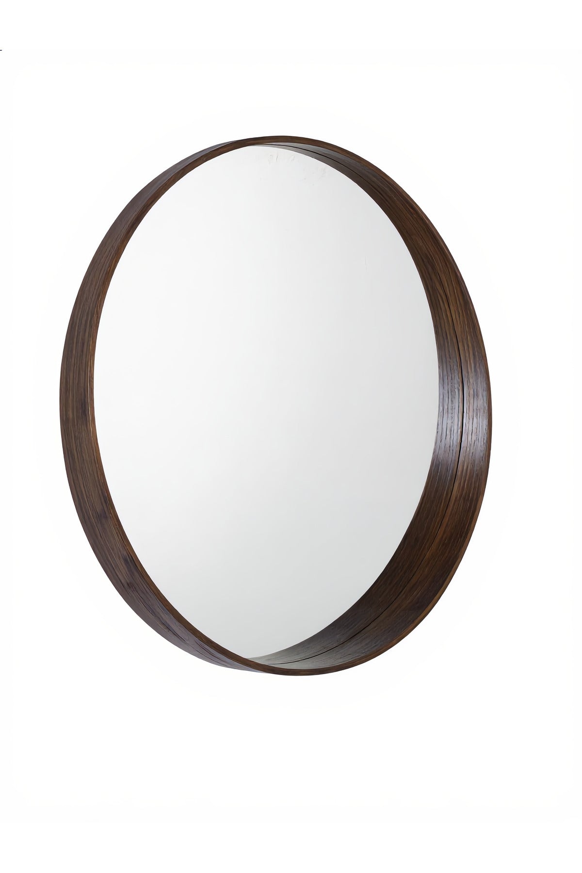 Modern Round Mirror Brown Wood Frame Wall Mounted M50 Decor 70x70cm Living