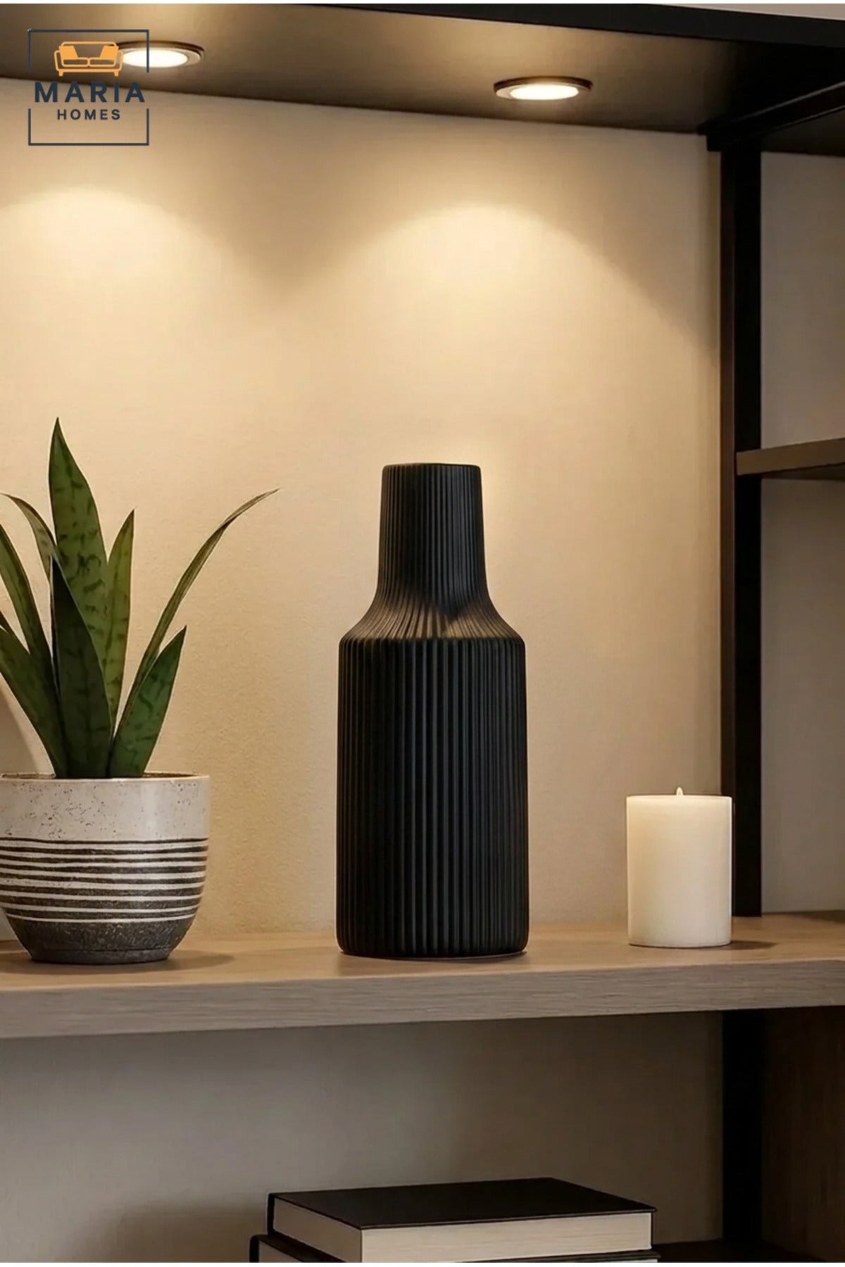 Modern Decorative Flower Vase with Ribbed Texture and Narrow Neck for Living Room, Bedroom, Office, Shelf, Console Table and Contemporary Home Décor