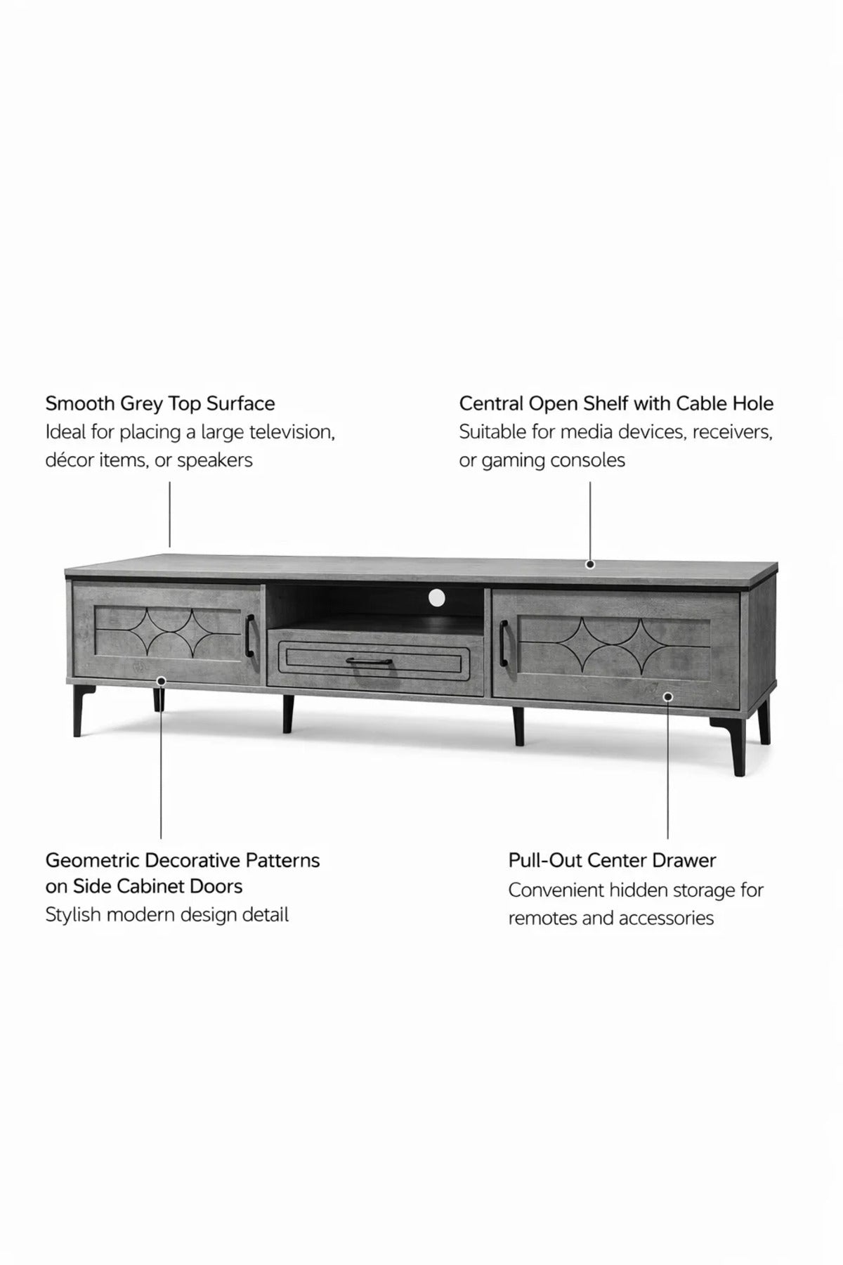Grey TV Stand √ê 180x40x46 cm Modern Plasma Table with Cabinets & Drawer