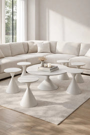 Modern White Coffee Table Set 1+6 √ê 7 Pieces Round Center Table with 6 Side Tables