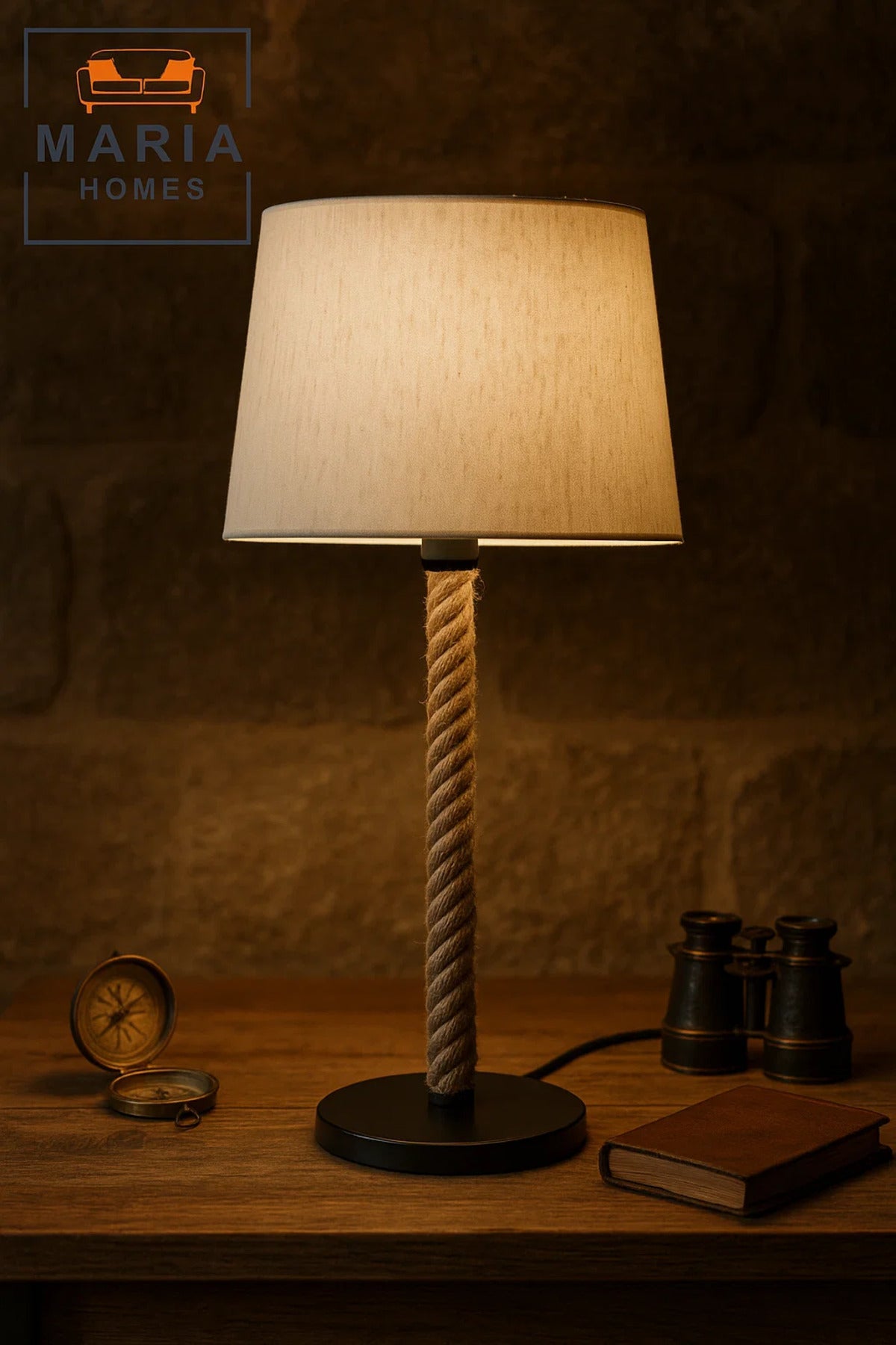 Rustic Table Lamp with Rope-Wrapped Stand