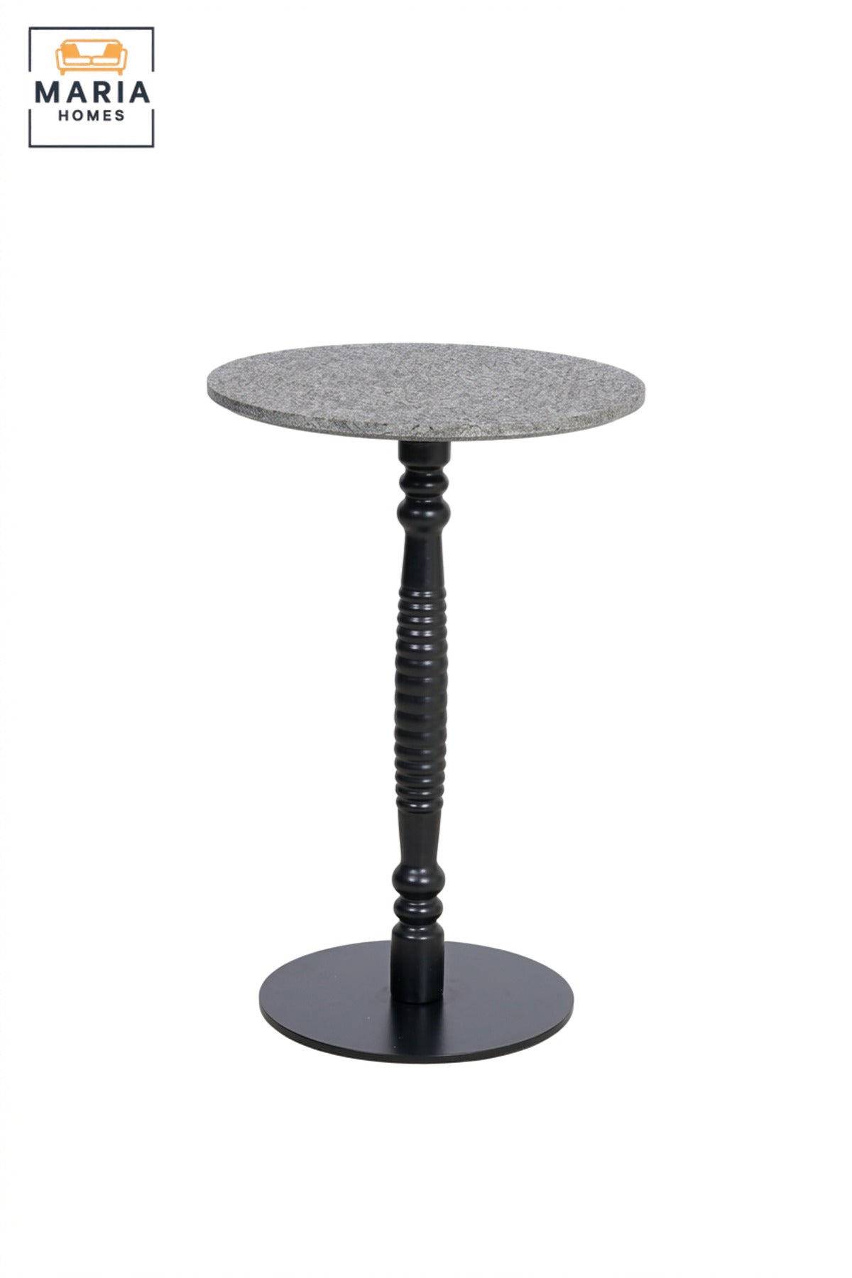 Modern Round Side Table with Grey Top, Decorative Black Pedestal Base, Compact Accent Table for Living Room, Bedroom, Sofa Side & Lounge – 40 × 60 cm