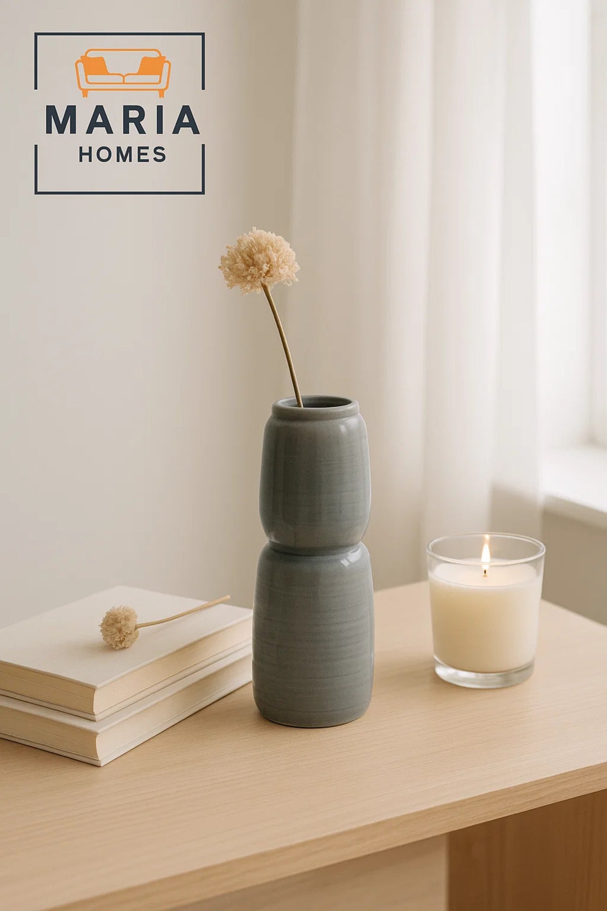 Glossy Grey Stacked Ceramic Decorative Vase Ð Modern Double-Form Design
