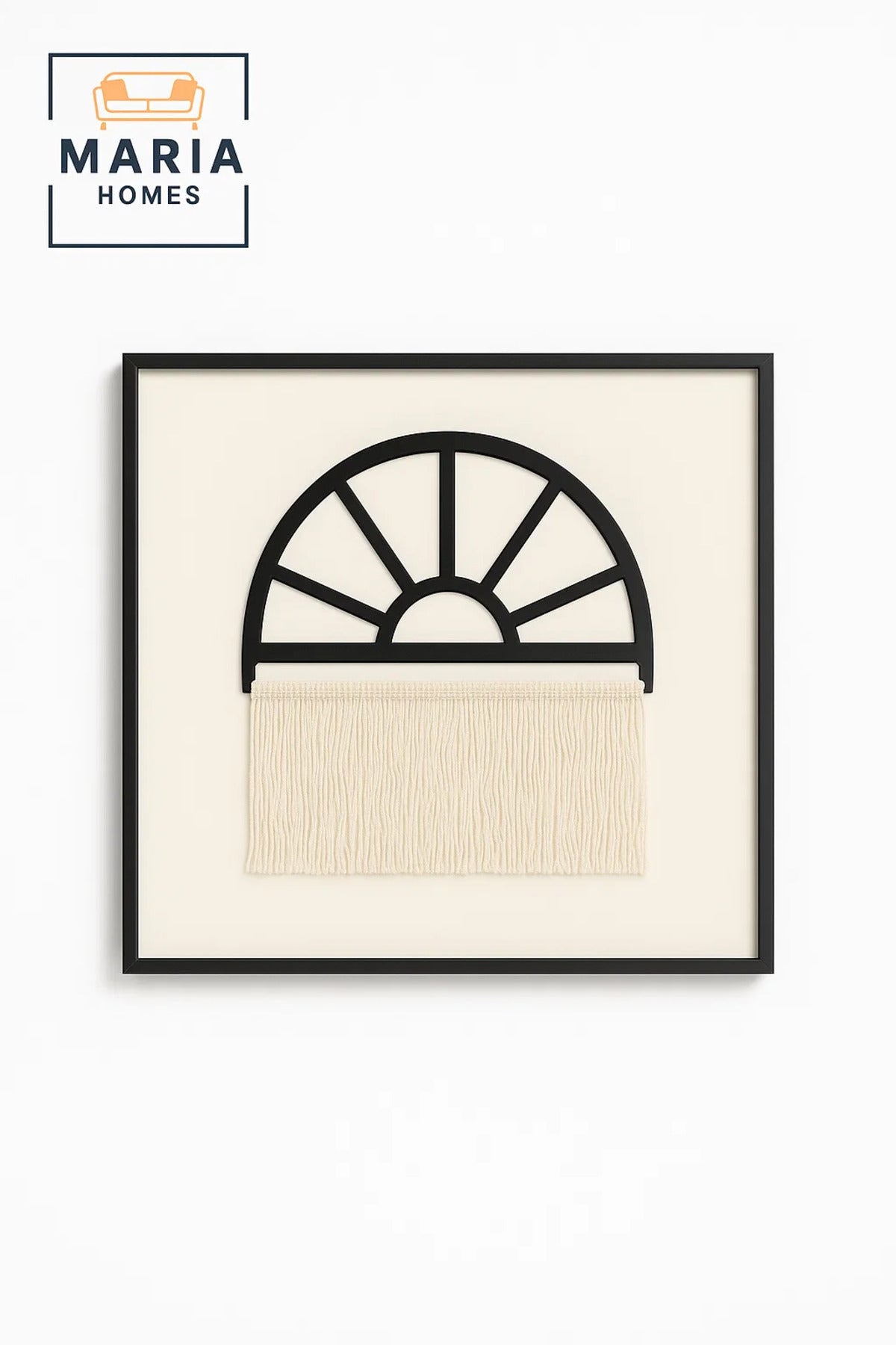 Semi-Circle Fringe Wall Art with Black Frame and Cream Textured Detailing-size 120*120*4 CM
