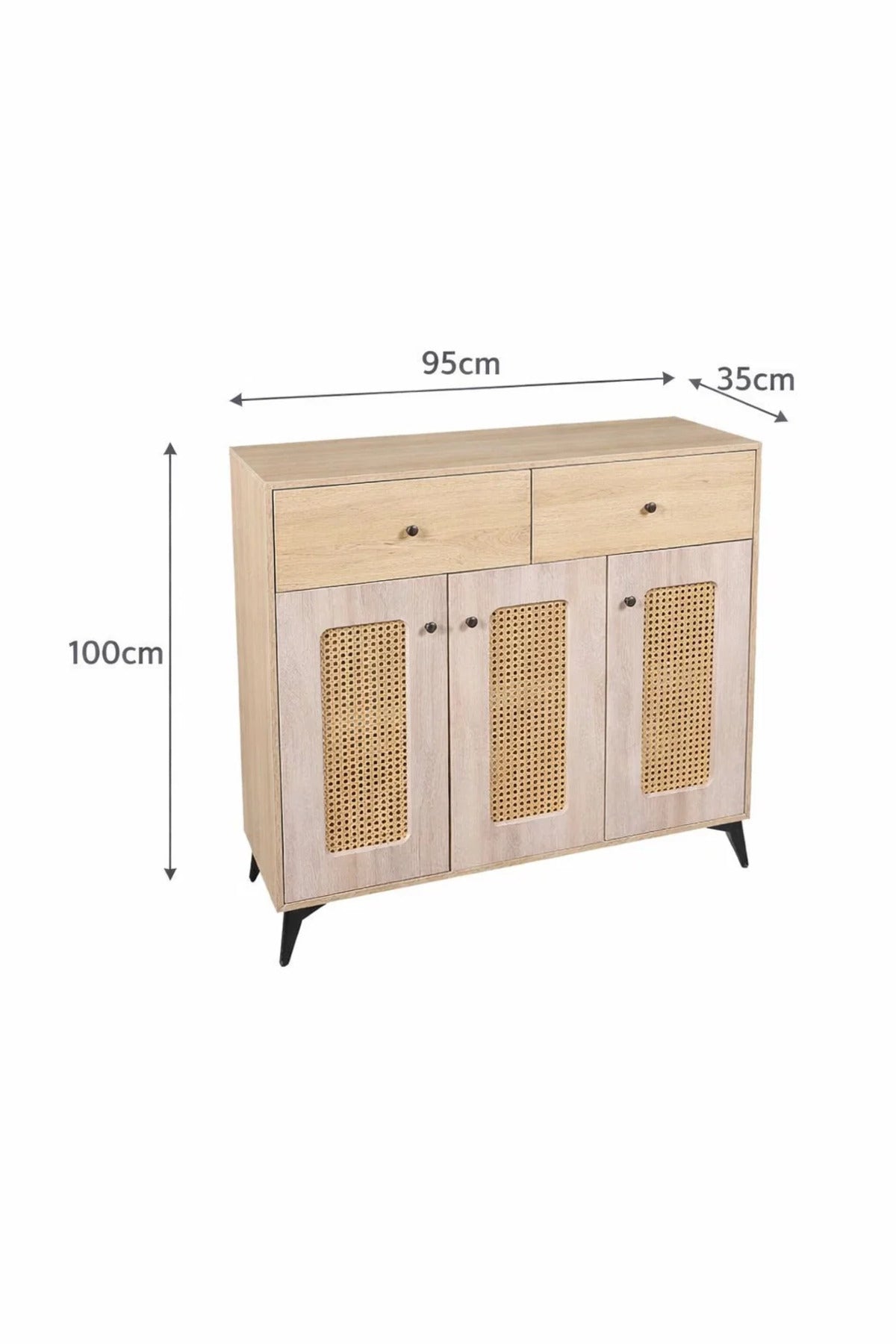 Wooden Shoe Cabinet with Rattan Doors and Drawers - Modern Storage Console for Hallway Entryway
