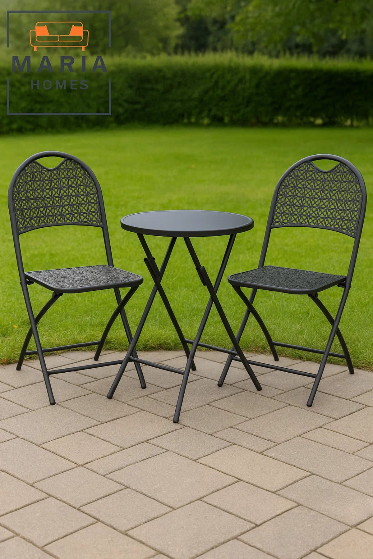 Black Folding Chair with Intricate Patterned Back Ð Space-Saving Outdoor & Indoor Seating