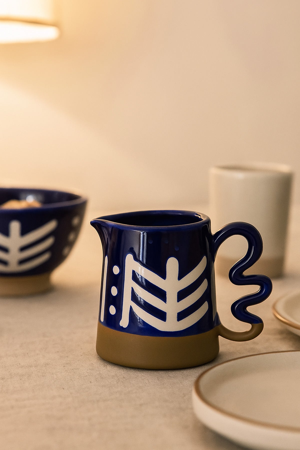 Dark Blue and White Ceramic Jug Ð Artistic Modern Decorative Pitcher