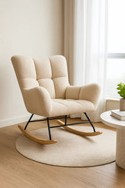 Modern Beige Fabric Rocking Armchair, Cozy Lounge Rocker Chair for Living Room, Bedroom & Nursery