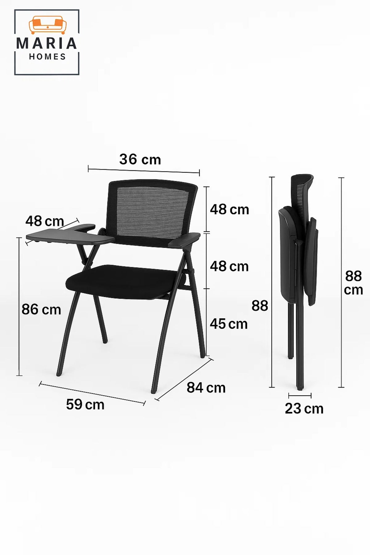 Black Training Chair with Foldable Writing Pad and Mesh Back Ð Stackable Design