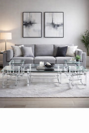 Premium Acrylic Center Table Set 1+4 with Glass Top and Silver Accents for Modern Living Room