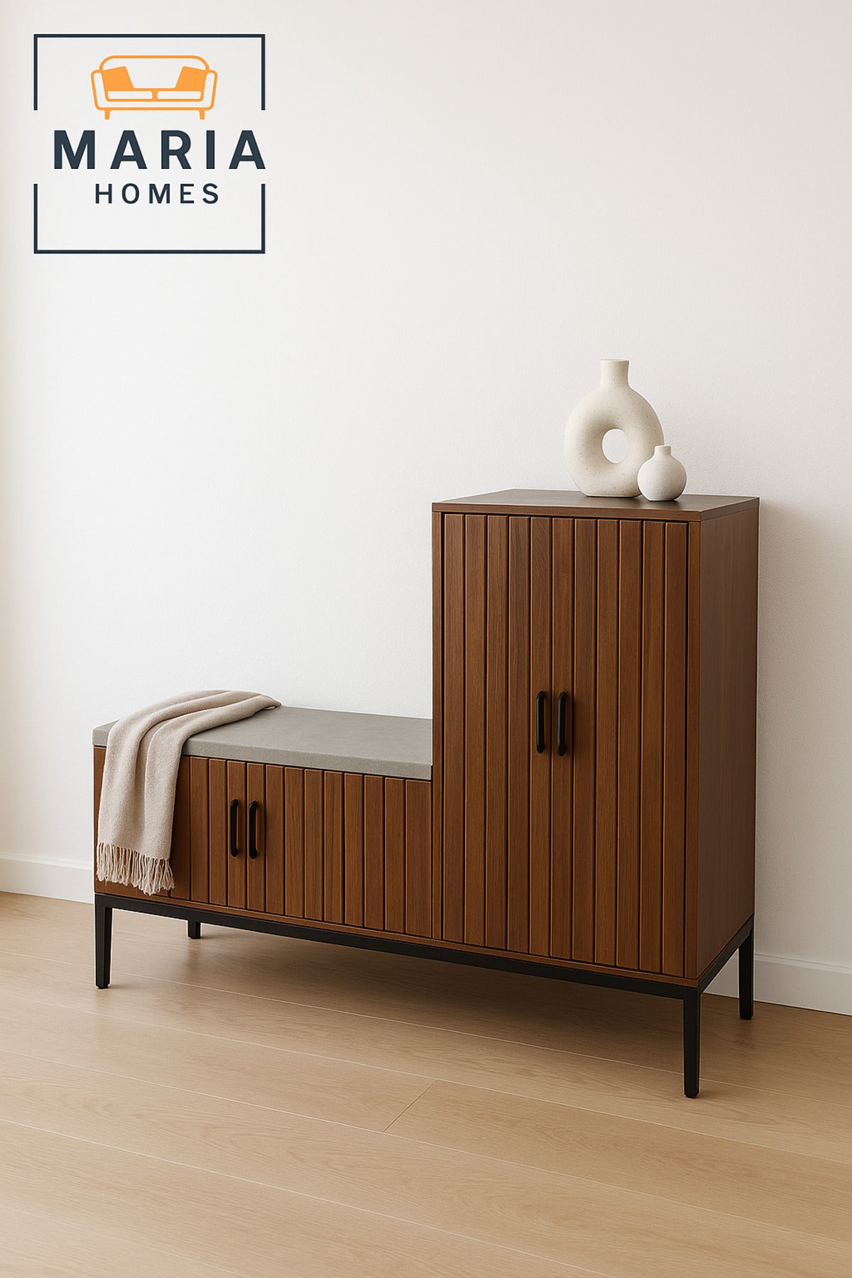 Modern Brown Wooden Storage Cabinet with Bench Ð 140_35_100 cm