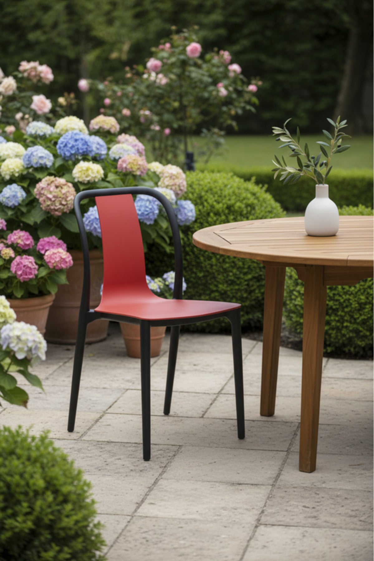 Bold Red Plastic Chair with Black Frame, 88x41x47 CM