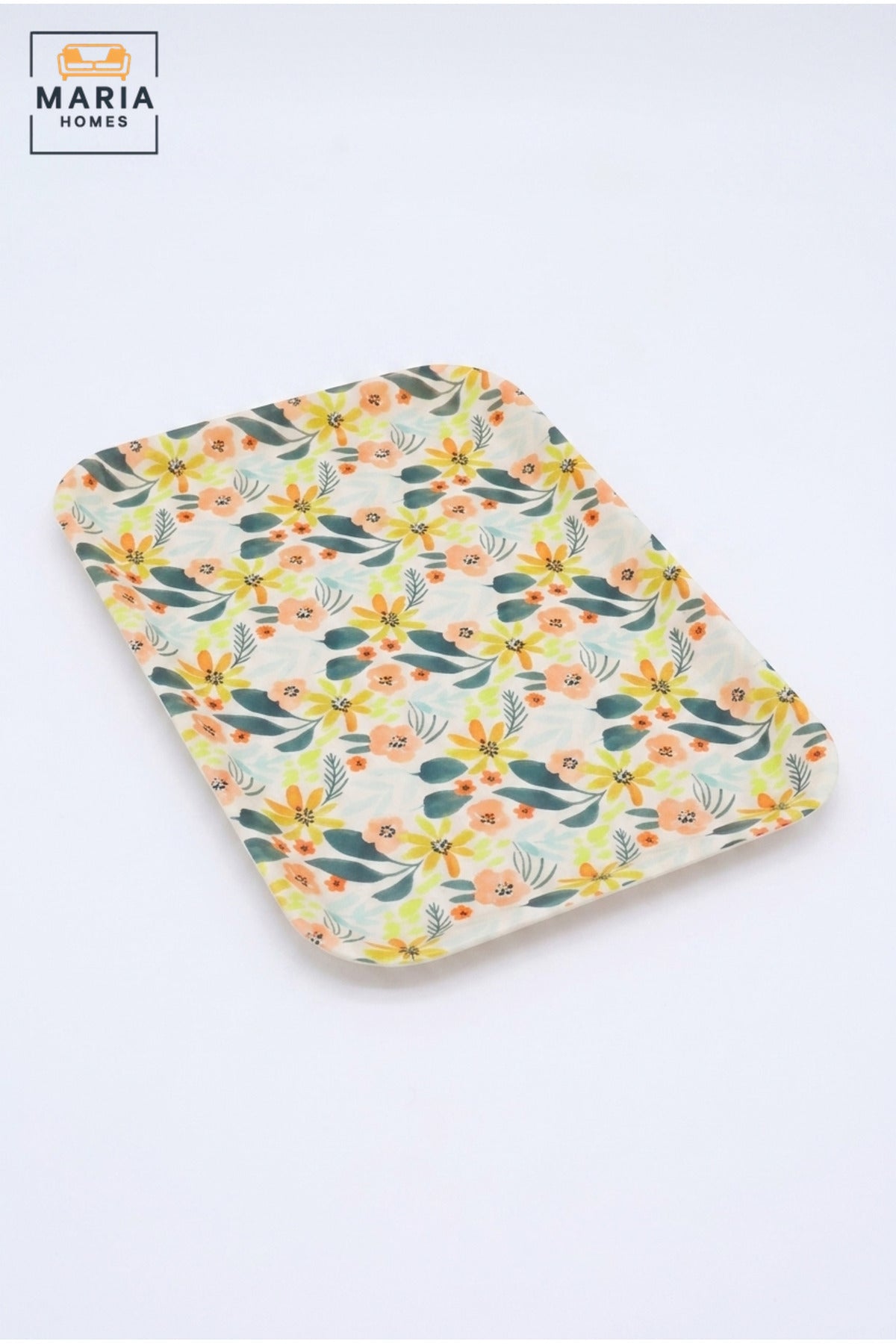 Rectangular Serving Tray with Floral Pattern, Raised Edges and Rounded Corners, Multipurpose Food Tray for Kitchen, Dining, Café and Restaurant