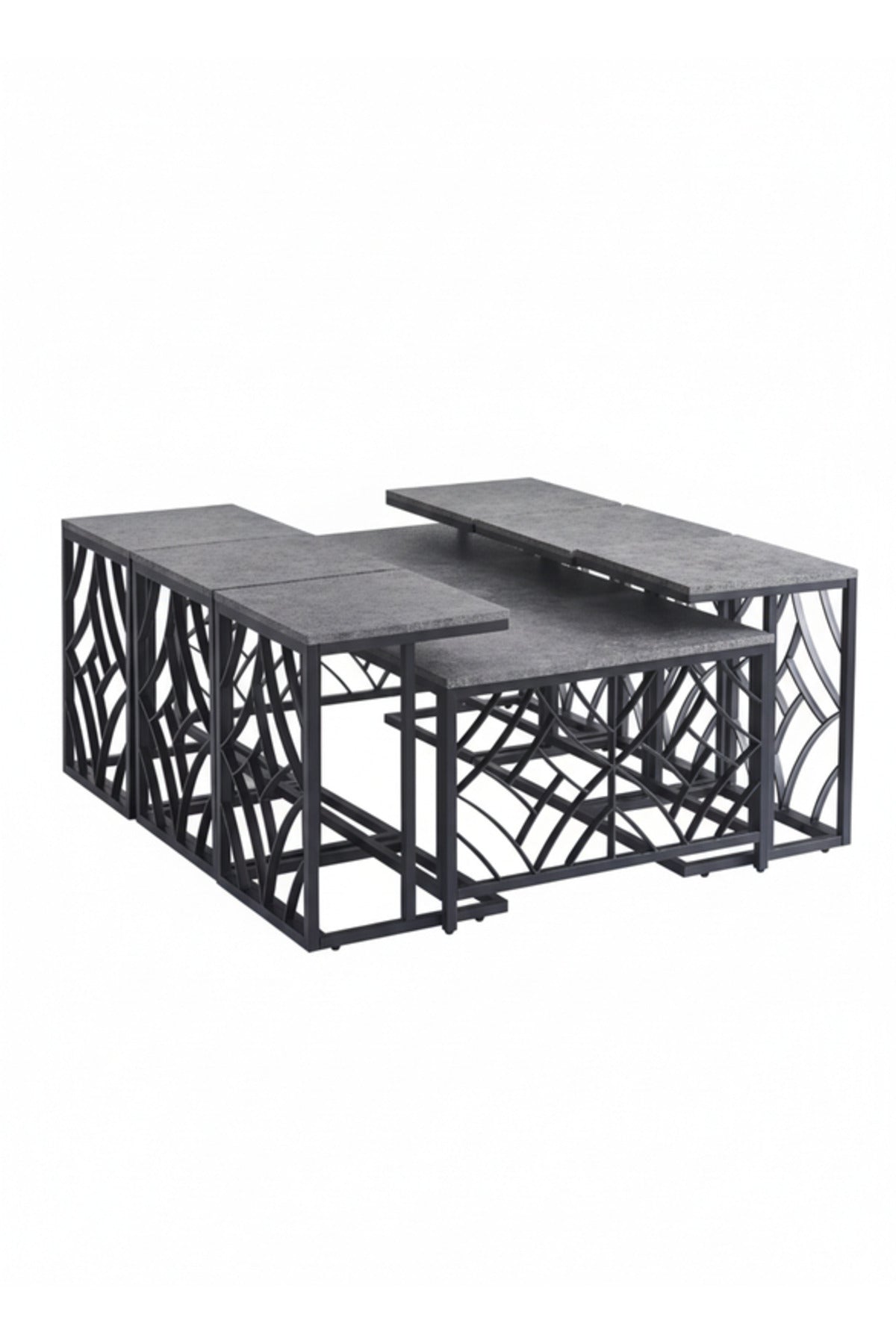 Modern Grey Coffee Table Set with 6 Side Tables 130 _ 70 45 cm modern grey coffee