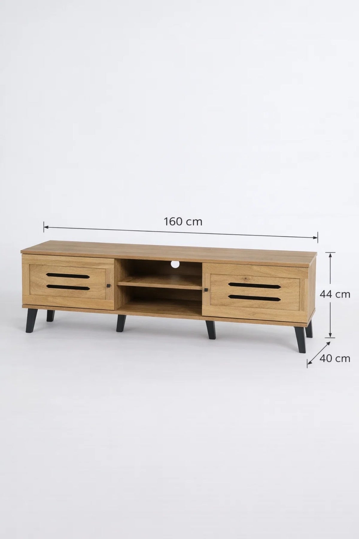 Modern Wooden TV Stand Light Brown with Slotted Front Design 160 x 40 x 44 cm