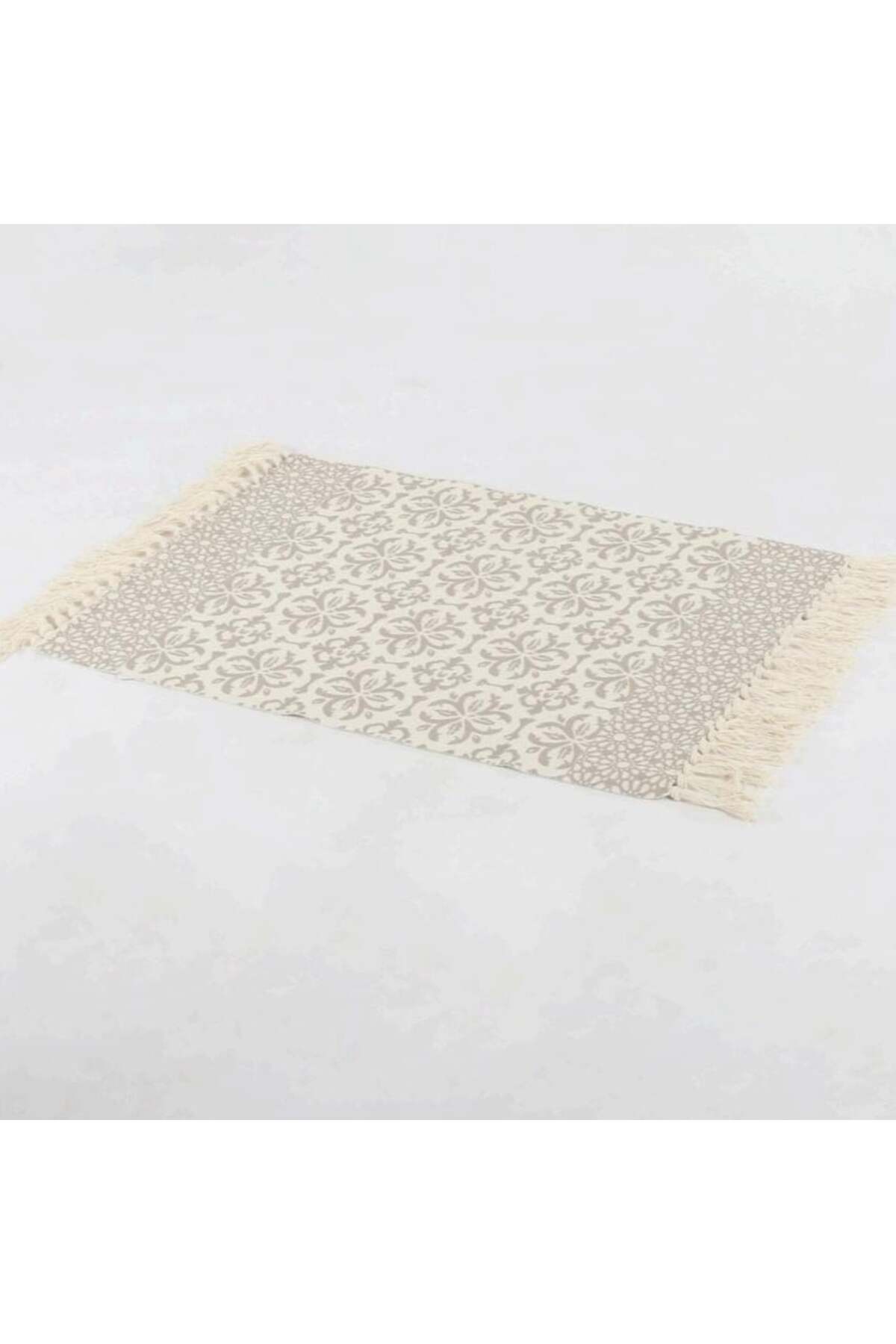 Beige Floral Cotton Accent Rug with Fringe Ðsize 60x80 cm