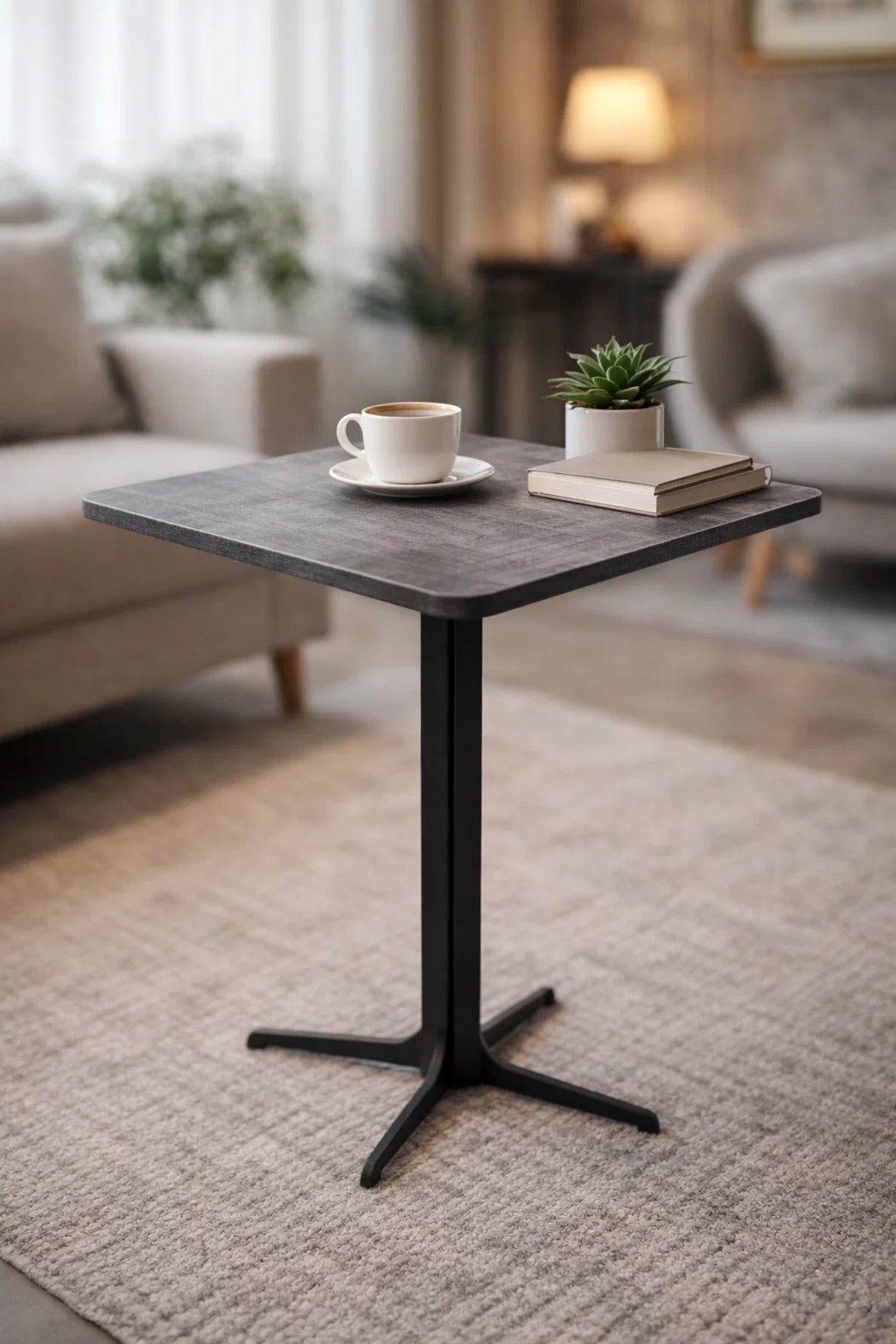 Modern Grey Coffee Table with Black Base, 60x60x75 CM modern grey coffee Dinner